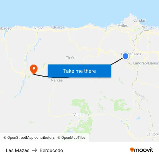 Las Mazas to Berducedo map