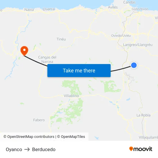 Oyanco to Berducedo map
