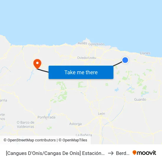[Cangues D'Onís/Cangas De Onís]  Estación Bus Cangas De Onís [Cta 07993] to Berducedo map