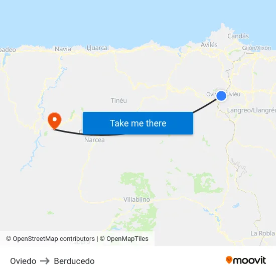Oviedo to Berducedo map