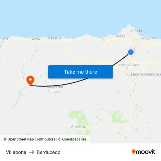 Villabona to Berducedo map