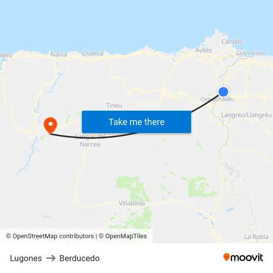 Lugones to Berducedo map