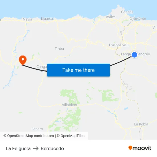 La Felguera to Berducedo map