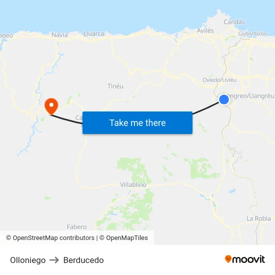 Olloniego to Berducedo map