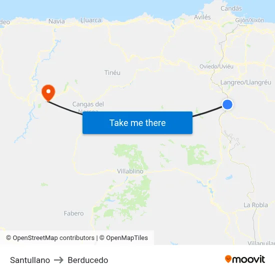Santullano to Berducedo map