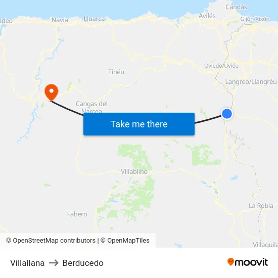 Villallana to Berducedo map