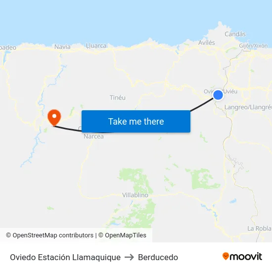 Oviedo Estación Llamaquique to Berducedo map
