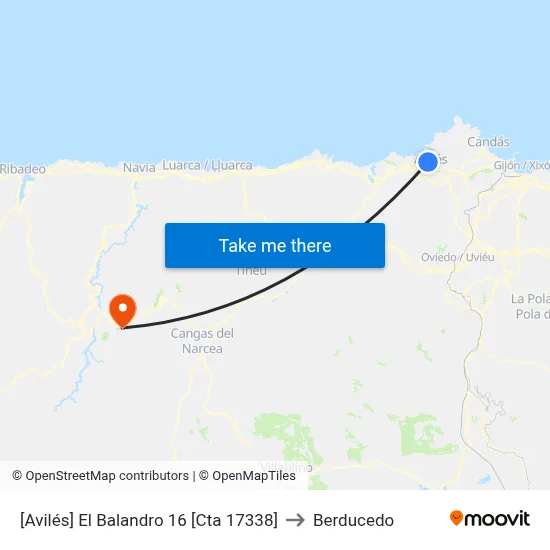 [Avilés]  El Balandro 16 [Cta 17338] to Berducedo map