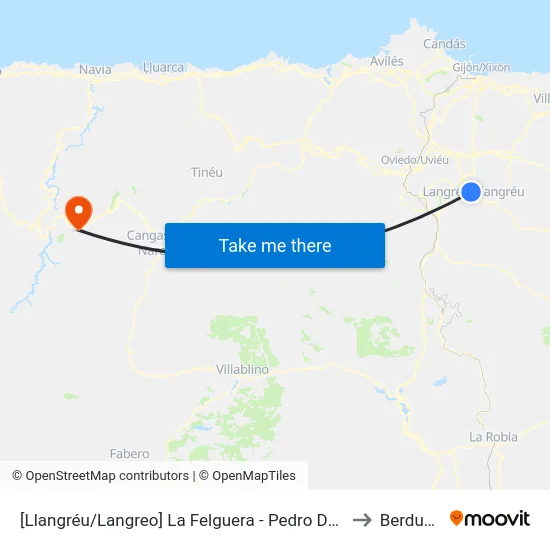 [Llangréu/Langreo]  La Felguera - Pedro Duro [Cta 00421] to Berducedo map