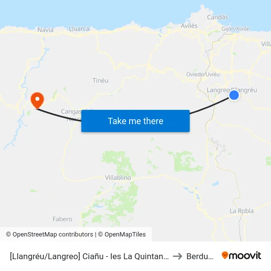 [Llangréu/Langreo]  Ciañu - Ies La Quintana [Cta 00428] to Berducedo map