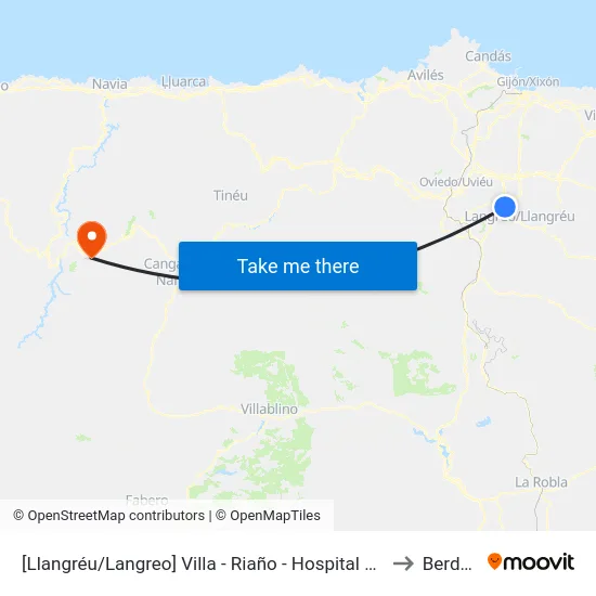 [Llangréu/Langreo]  Villa - Riaño - Hospital Valle Del Nalón [Cta 00797] to Berducedo map