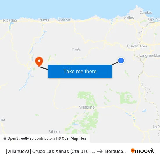 [Villanueva]  Cruce Las Xanas [Cta 01617] to Berducedo map