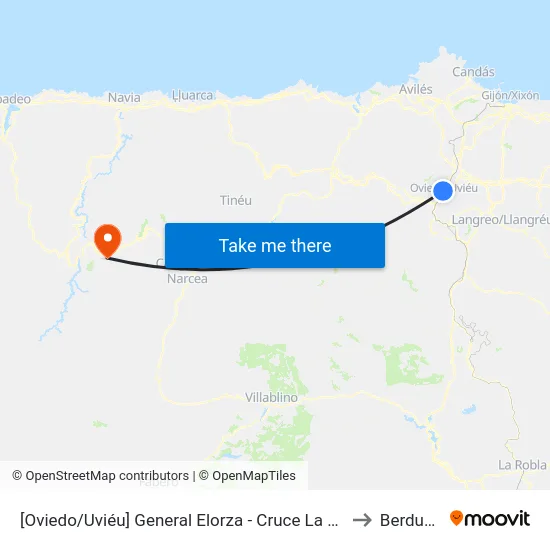 [Oviedo/Uviéu]  General Elorza - Cruce La Lila [Cta 02060] to Berducedo map