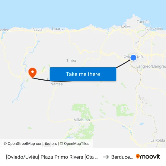 [Oviedo/Uviéu]  Plaza Primo Rivera [Cta 02061] to Berducedo map