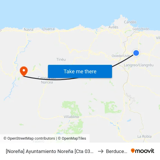 [Noreña]  Ayuntamiento Noreña [Cta 03545] to Berducedo map