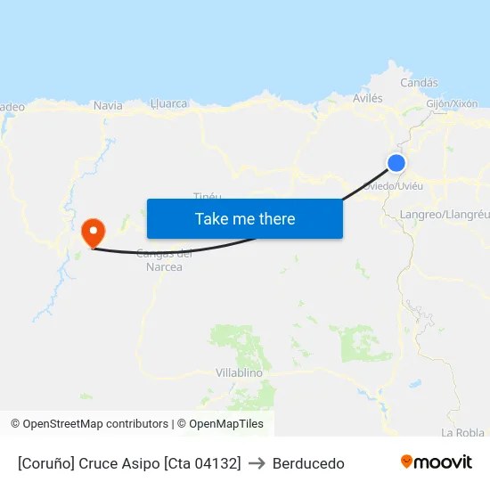 [Coruño]  Cruce Asipo [Cta 04132] to Berducedo map