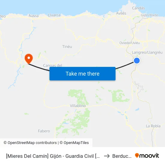 [Mieres Del Camín]  Gijón - Guardia Civil [Cta 06083] to Berducedo map