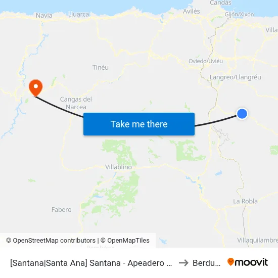 [Santana|Santa Ana]  Santana - Apeadero Feve [Cta 07267] to Berducedo map