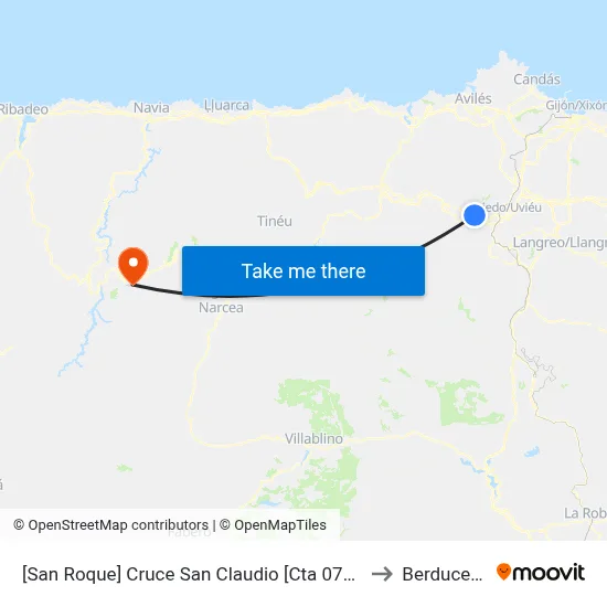 [San Roque]  Cruce San Claudio [Cta 07865] to Berducedo map