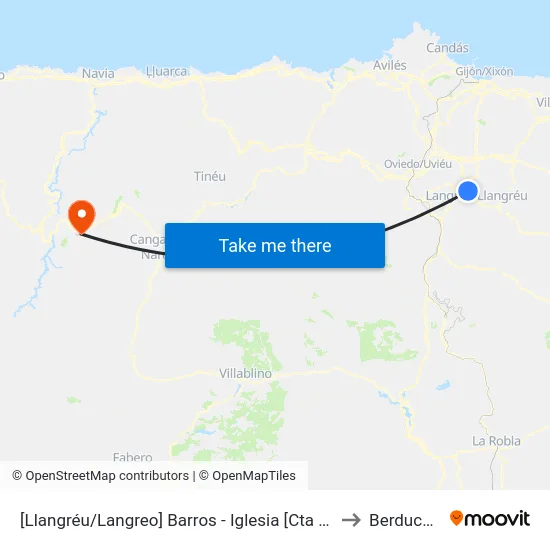 [Llangréu/Langreo]  Barros  - Iglesia [Cta 07896] to Berducedo map