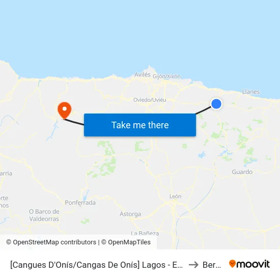 [Cangues D'Onís/Cangas De Onís]  Lagos - Estación Bus Cangas De Onís [Cta 21419] to Berducedo map