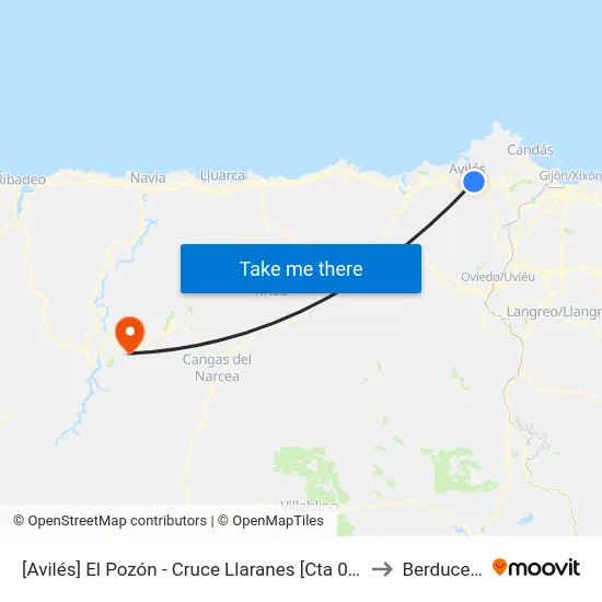 [Avilés]  El Pozón - Cruce Llaranes [Cta 09121] to Berducedo map