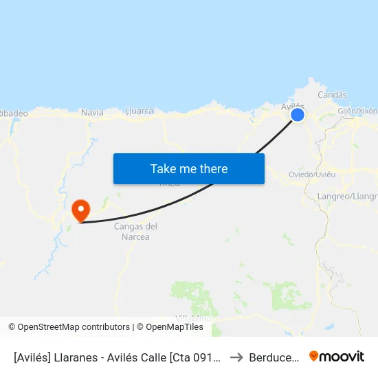 [Avilés]  Llaranes - Avilés Calle [Cta 09123] to Berducedo map
