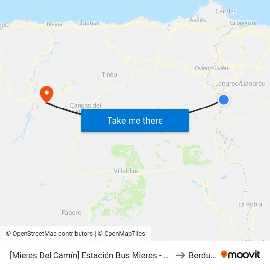 [Mieres Del Camín]  Estación Bus Mieres - Rotonda [Cta 16512] to Berducedo map