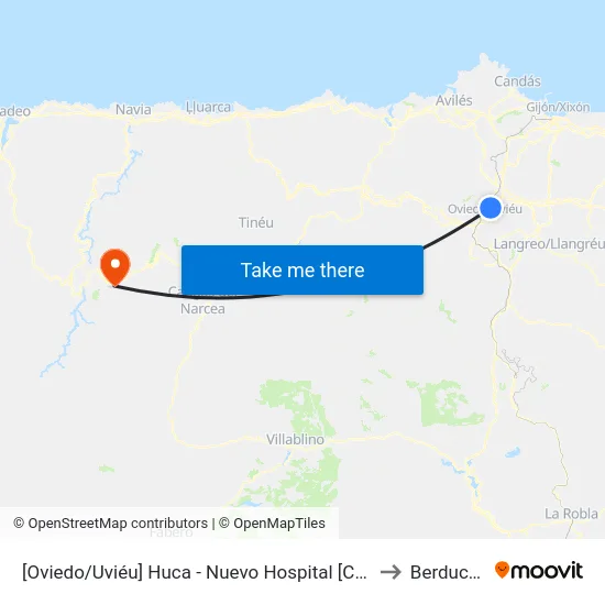 [Oviedo/Uviéu]  Huca - Nuevo Hospital [Cta 16751] to Berducedo map