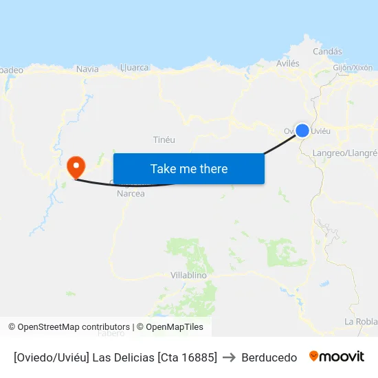 [Oviedo/Uviéu]  Las Delicias [Cta 16885] to Berducedo map