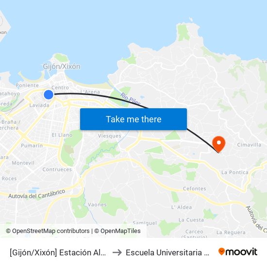 [Gijón/Xixón]  Estación Alsa [Cta 00784] to Escuela Universitaria De Enfermería map