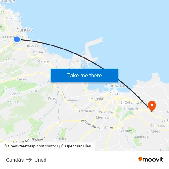 Candás to Uned map