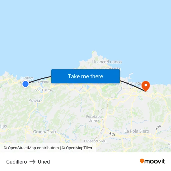 Cudillero to Uned map