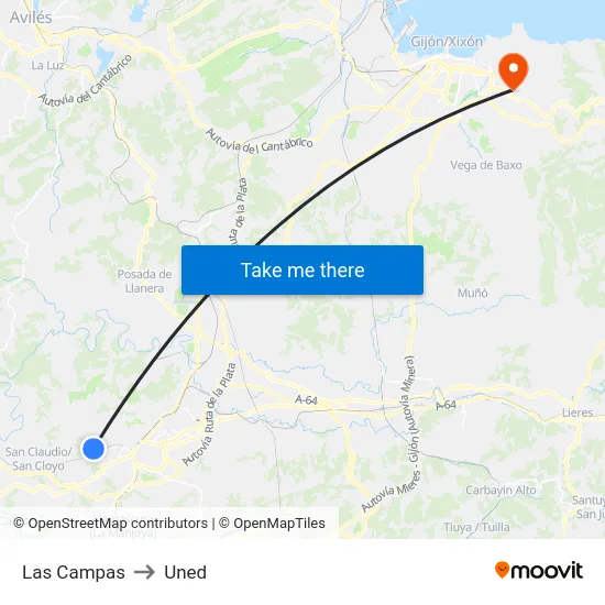 Las Campas to Uned map