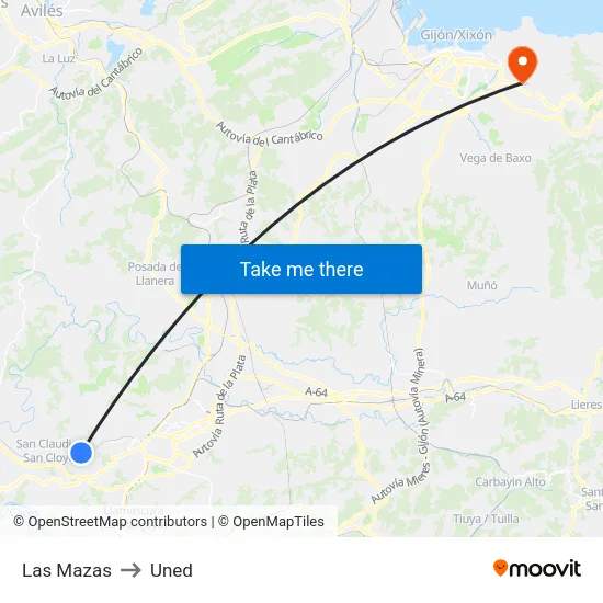 Las Mazas to Uned map