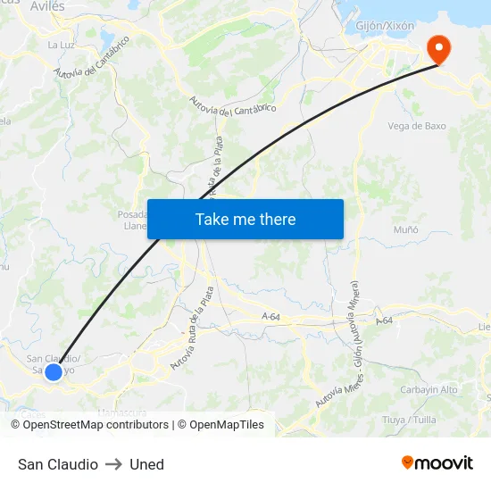 San Claudio to Uned map