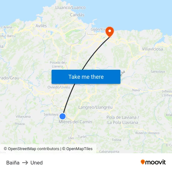 Baiña to Uned map