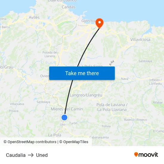 Caudalia to Uned map