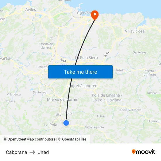 Caborana to Uned map