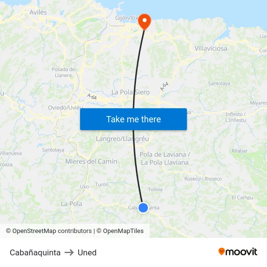 Cabañaquinta to Uned map