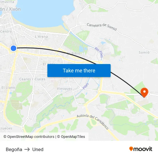 Begoña to Uned map