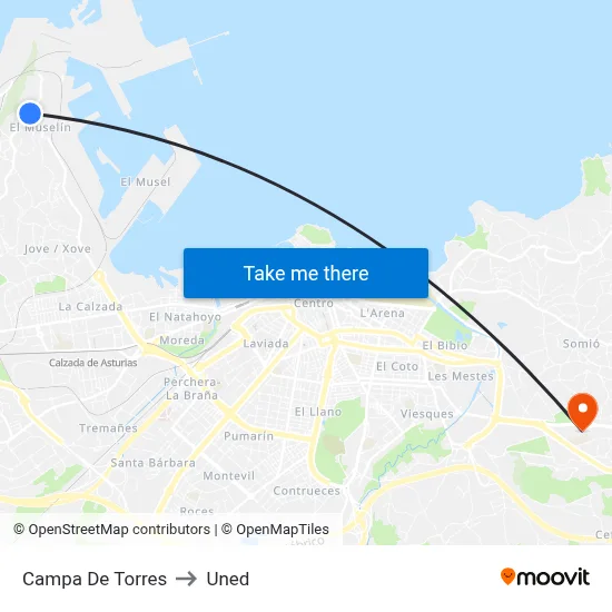 Campa De Torres to Uned map