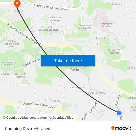 Camping Deva to Uned map