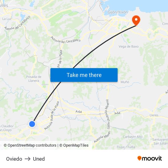 Oviedo to Uned map