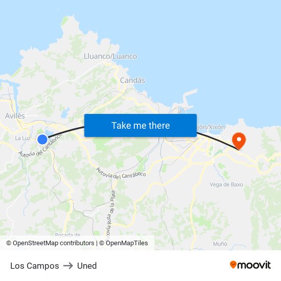 Los Campos to Uned map