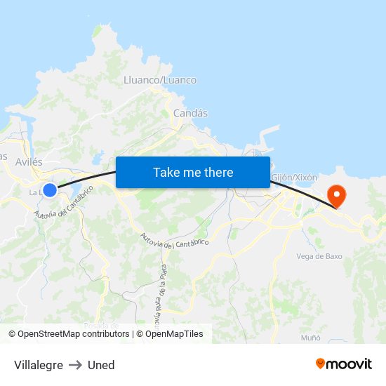 Villalegre to Uned map