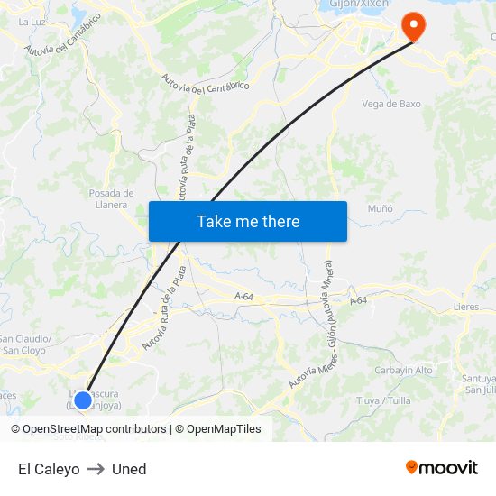 El Caleyo to Uned map