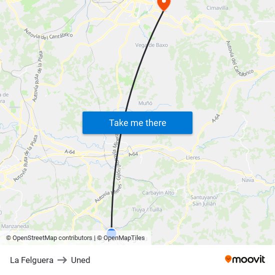 La Felguera to Uned map
