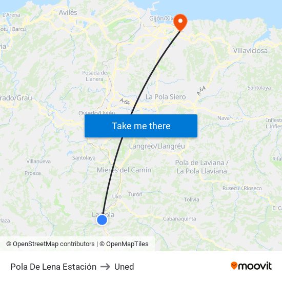 Pola De Lena Estación to Uned map