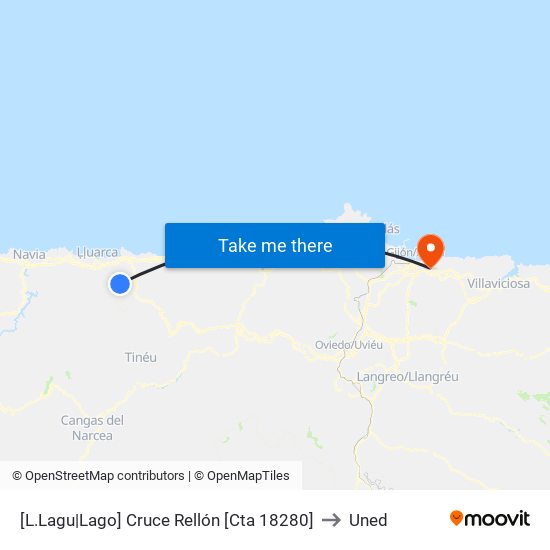 [L.Lagu|Lago]  Cruce Rellón [Cta 18280] to Uned map